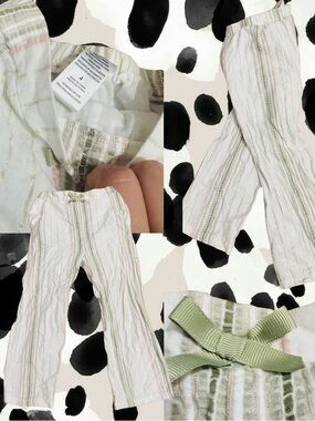 Striped Pastel Girls Pants with Green Bow